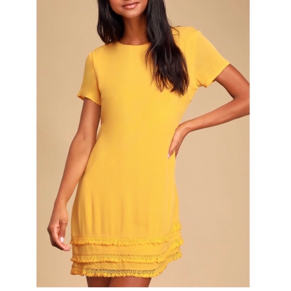 Lulus Buenos Aires Golden Yellow Shift Dress size medium